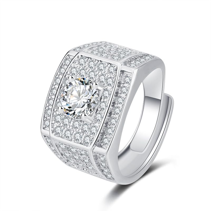 

[Rockyu] men s ring silver made of copper eight hearts eight bamboo CZ diamond micro pave luxury wide rings for men birthday anniversary present
