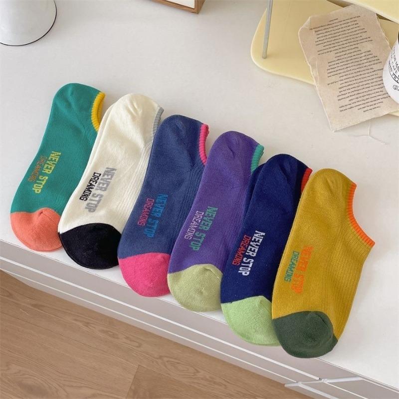 Color-blocked Letter Socks Women's Trendy Summer Thin Boat Socks Men's and Women's Sports Invisible Socks