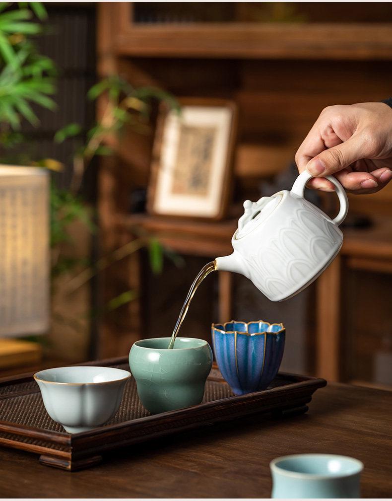 Palace Museum High-Grade Ceramic Gongfu Tea Set: One Pot & Four Cups.