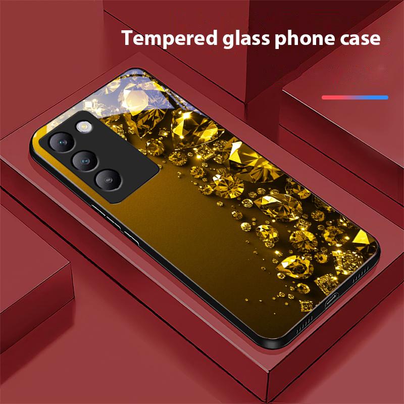 Full Diamonds For Y72 33S 11 03 36 96 Lite 35 16 Iqoo 12 V40 SE 5G 29 40 21 30 X80 Pro Vivo Tempered Glass Phone Case Black