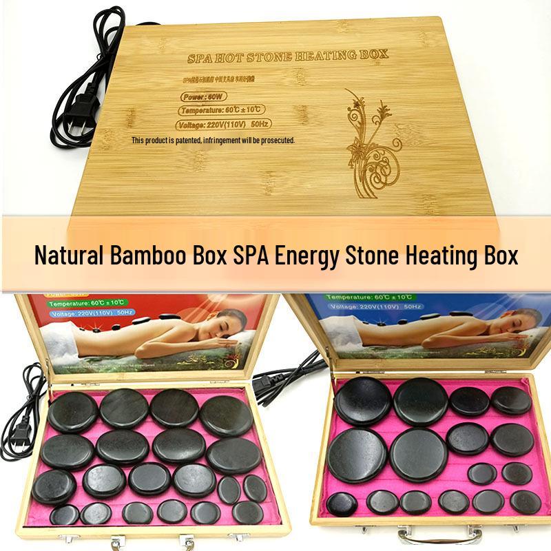 20-Piece Volcanic Energy Stone Massage Set with Heating Box and Essential Oil