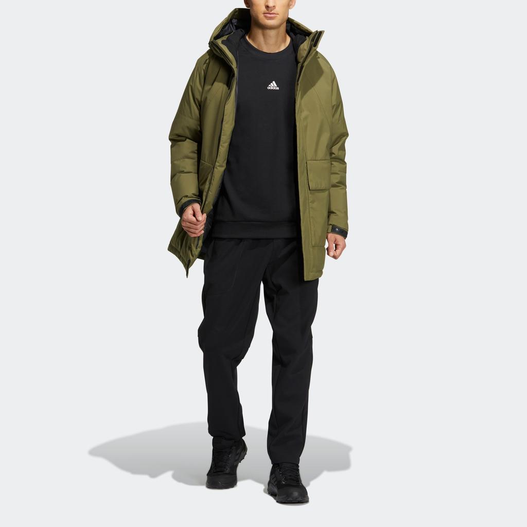 Adidas Terrex Mid Down Hooded Jacket Men Outerwear Military-Green HM9716