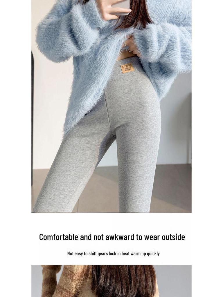 Extra Thick High Waist Women's Lambswool Fleece Leggings with Knee Pads