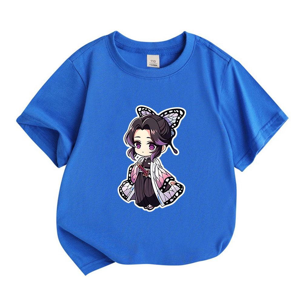 Kids Boys Girls Crew Neck Short Sleeve 100% Cotton T-shirt, Cute Chibi Anime Butterfly Character Printed Casual Soft Tops for Daily Wear for Children