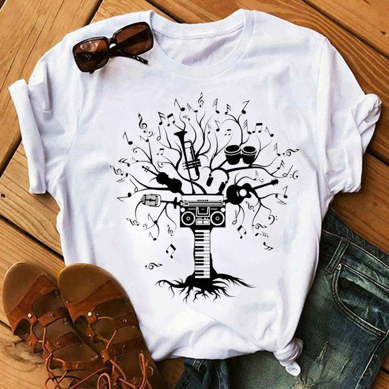 Music Note Heart Pinted T Shirt Fashion Women T Shirt 90S Girls Ladies Tops Cute Short Sleeve Tee Shirts Women T-Shirt Clothing