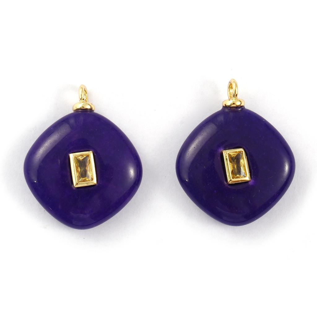 1 Piece Brass & Cubic Zirconia & Geometric Natural Stone Charms 18K Gold Plated Olive Rhombus Pendants For DIY Necklace Making