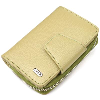 Portofel practic de dama cu suport pentru monede cu fermoar din piele naturala portofel CANPELLINI 21604 Olive