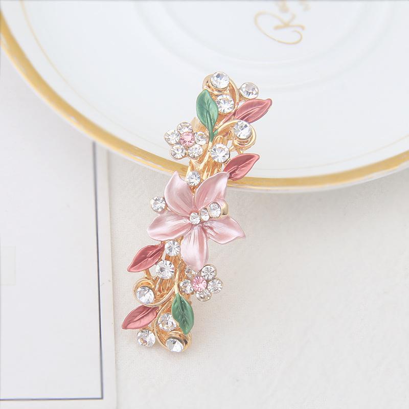 Stall Rhinestone Hairpin Painted Lacquer Flower Clip Small Flower Alloy Hairpin Ponytail Spring Clip