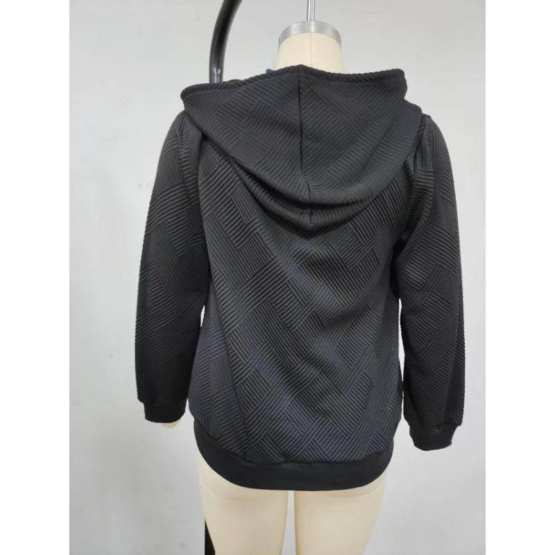 Women Solid Color Loose Long Sleeve Zipper Hooded Knit Jacket