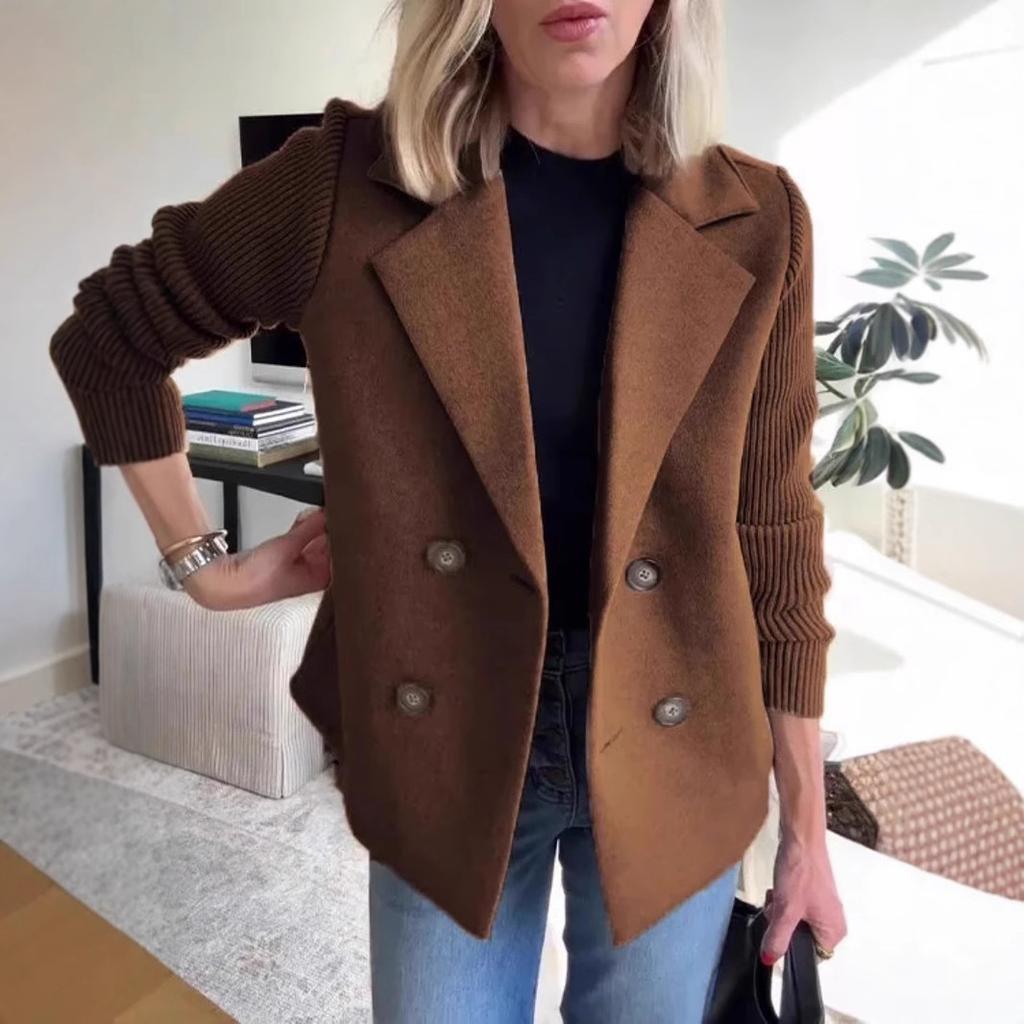 Damen einfarbiger lässiger Wollblazer mit langärmeligem Revers