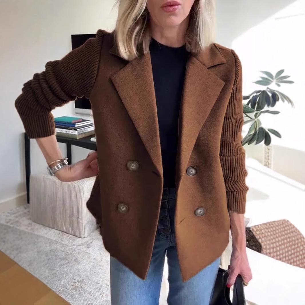 

Женский однотонный шерстяной пиджак с длинными рукавами и воротником-стойкой L коричневый