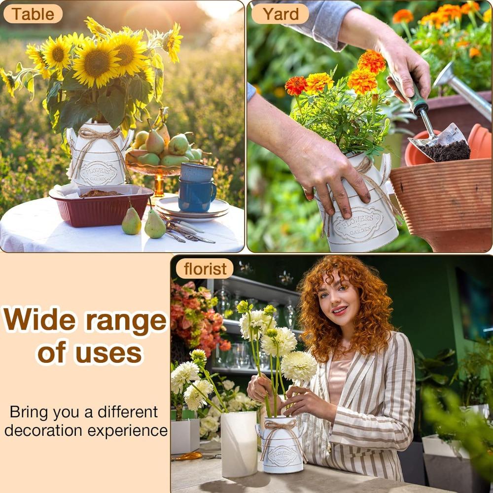 10pcs 6.1 Inch Farmhouse Vase Decor Milk Can Vintage Flower Jug Galvanized Metal Vase with Handle Rustic Flower Buckets