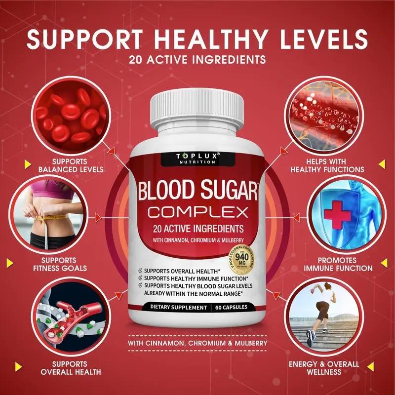 Blood Sugar Complex Supplement - Supports Healthy Blood Sugar Levels Already Within Normal Range All Natural , Non-GMO, 60 Capsules