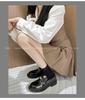 In Stock: Women's Patent Leather Camellia Small Gold Buckle Thick Sole Loafers, Non-Slip.