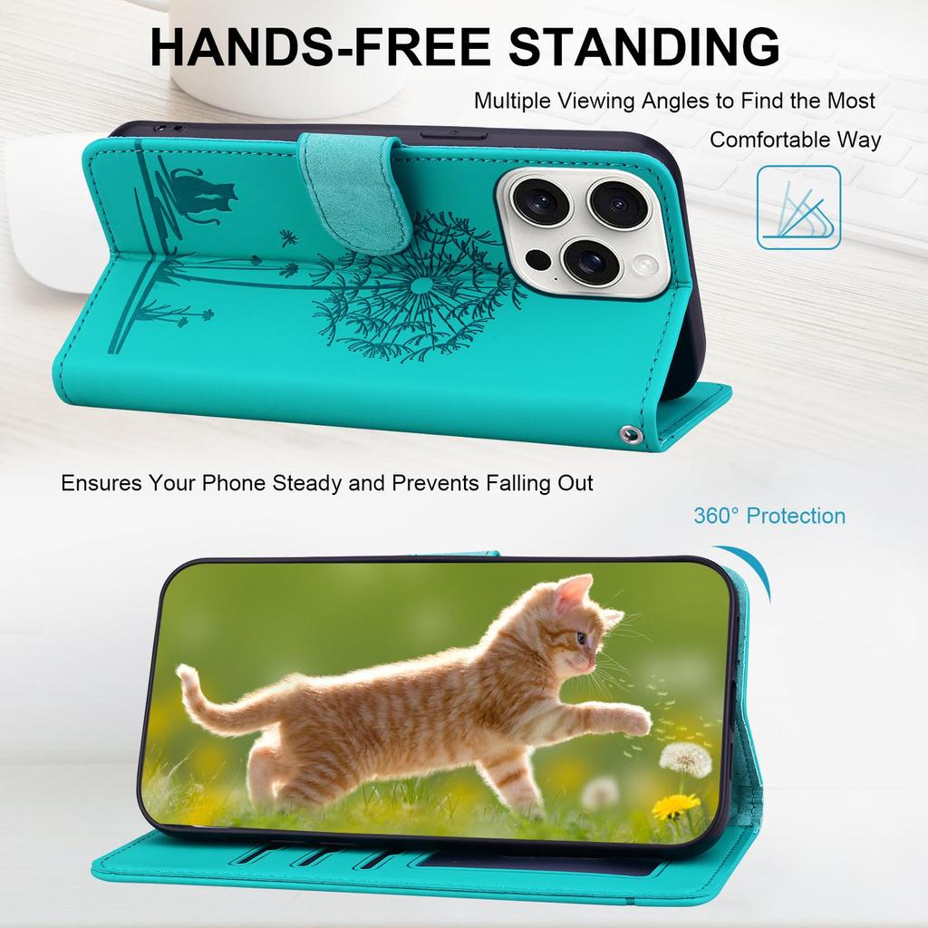 Wrist Strap 3D Emboss Flower Cat Leather Phone Wallet Case Book Kickstand For iPhone 16 15 Pro Samsung Redmi Google Oppo Magnetic Card Slot Flip Cover