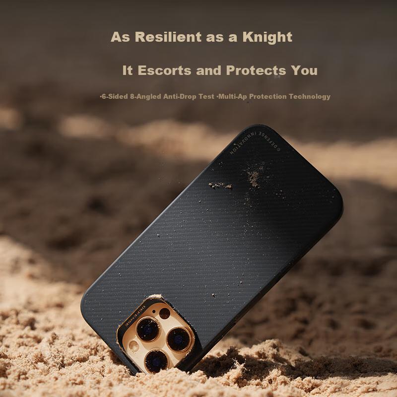 DEFENSE Enhanced Drop Protection16 Pro Phone Case, Kevlar Magnetic Anti-Drop Full Coverage IPhone 16 Pro Protective Case, Black Gold Travel Case