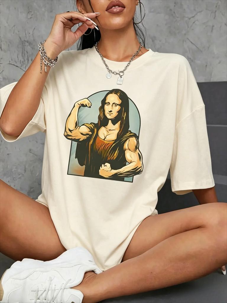 Streich spielen auf Mona Lisa Fitness Druck Damenbekleidung T-Shirt Lässiges T-Shirt Lässige Unisex-Kleidung 2026 Sommer Neues T-Shirt
