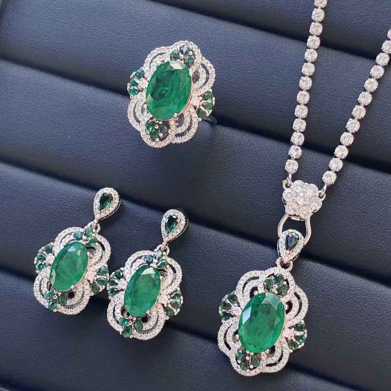 

SACE GEMS классический медный сплав циркон кольцо серьги кулон ожерелье ювелирные наборы подарки для свадебной вечеринки зелёный