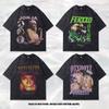 Vintage Hip-Hop Portrait Print Short-Sleeved T-Shirt American Vintage Washed Heavy Small Neckline Top