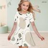 Girls Round Neck Short Sleeve Abstract Marble Printed A Line Flared Dress