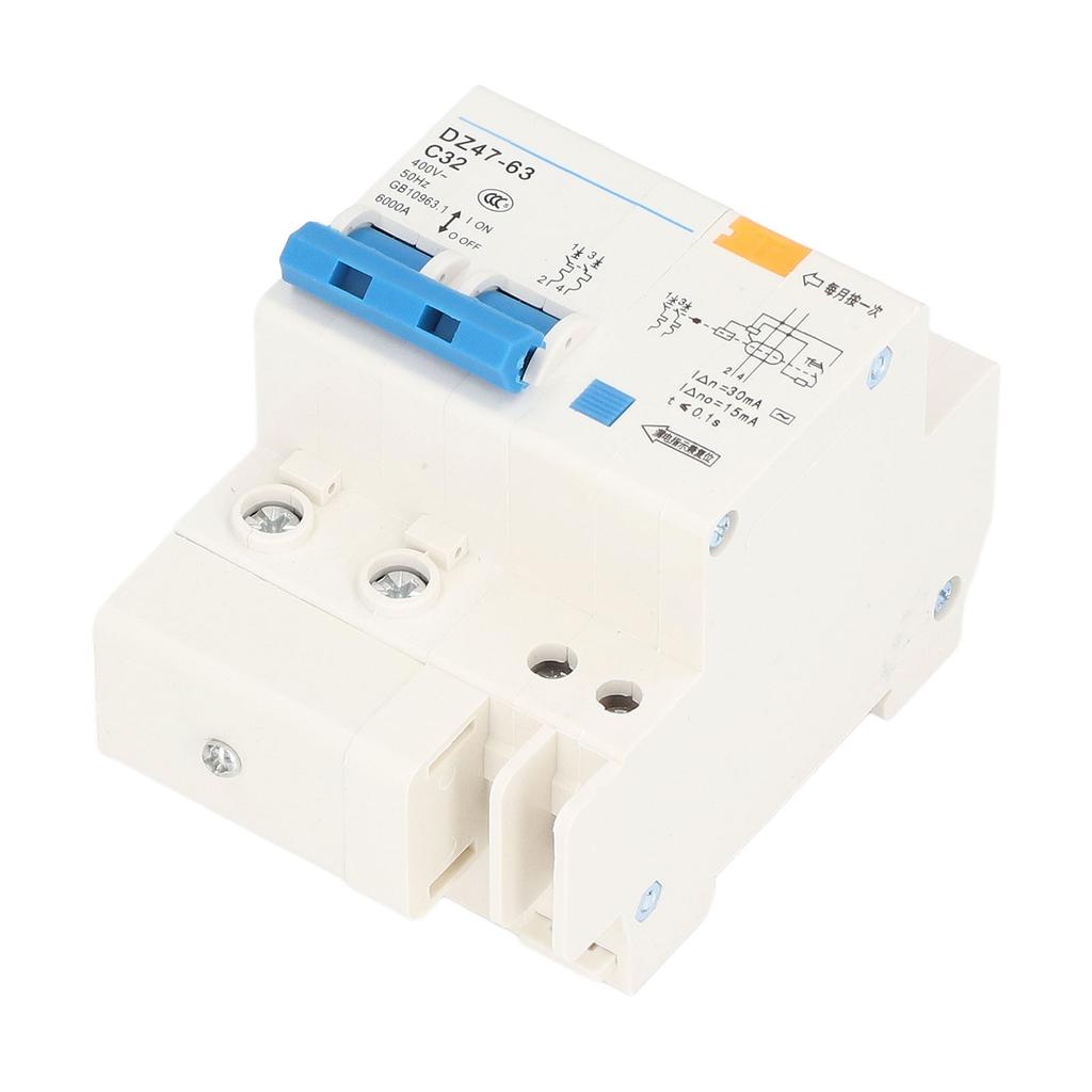 Small Circuit Breaker Ground Fault Interrupter with Protection 30mA 400V 2P+N 32A DZ4763 C32