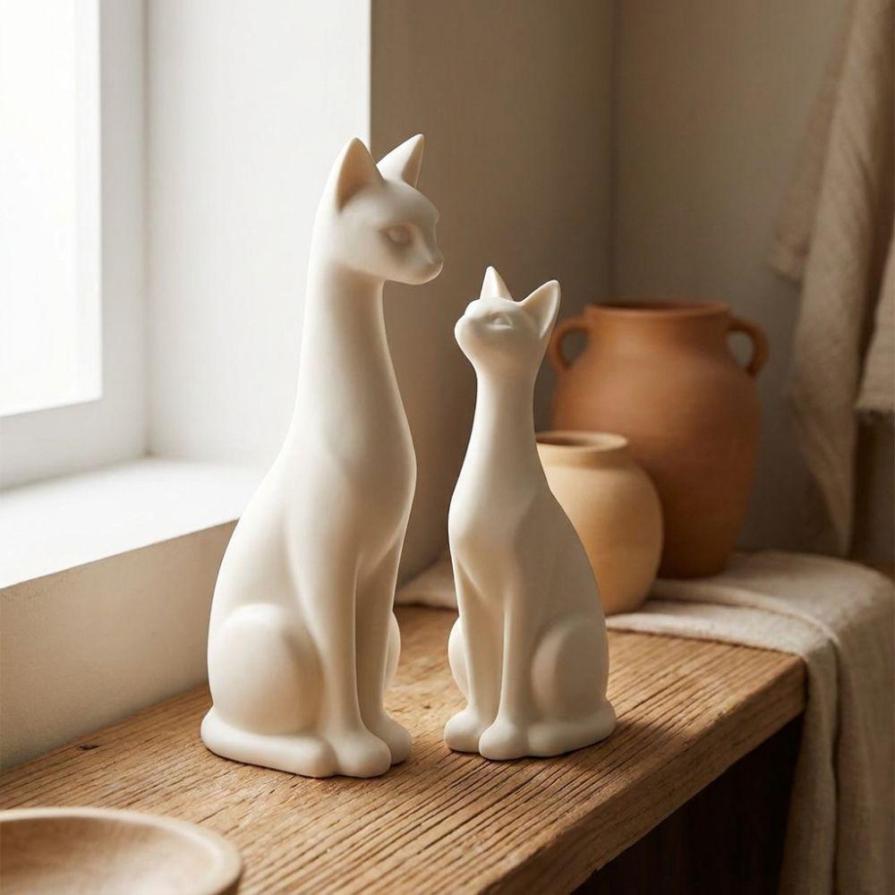 1 Pair Aesthetic Sweet Pair Cat Figurine Minimalist White Cat Ornament Home Decor