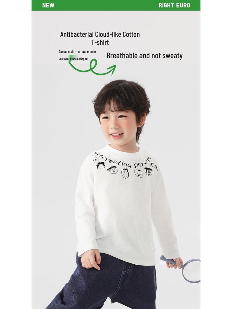 European Boys' Pure Cotton Long-Sleeve T-shirt, 2026 Spring, Children's Base Layer, Baby Spring/Autumn Style Undershirt.