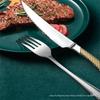 304 Stainless Steel Gold-Handled Western Cutlery: Knife, Fork, and Spoon Set for Home or Restaurant.