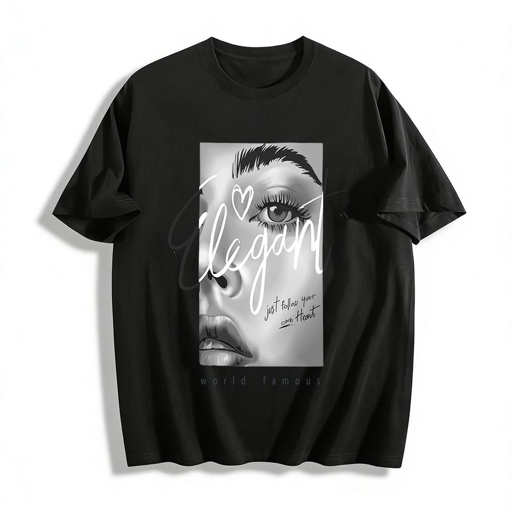 Elegant Graphic Print Tee Just Follow Your Own Heart Casual Top Pure cotton T-shirt XXS