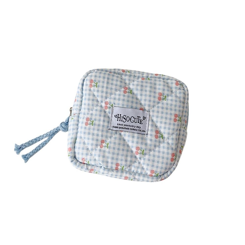 Cute Design Korean Cherry Pencil Case Large Capacity Cloth Plaid Pen Bag  Children