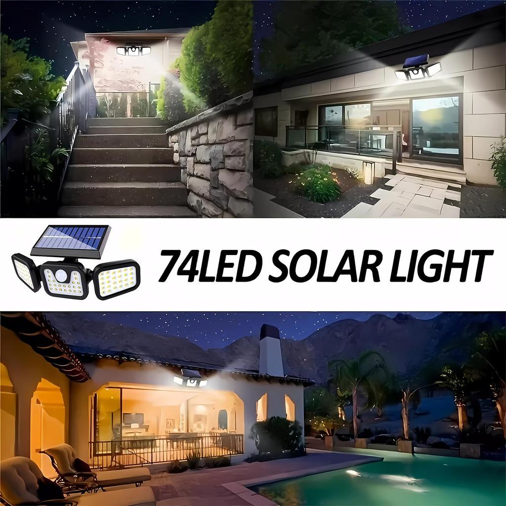 Three-Head LED Solar Wall Light for Outdoor Courtyard and Street