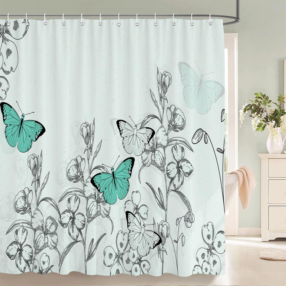 Flower Leaf Printing Shower Curtain Waterproof 3D Fabric Floral Plant Leaves Bathroom Curtain with 12 Hooks Home Decoration