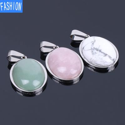 Oval Convex Natural Crystal Simple Pendant Necklace