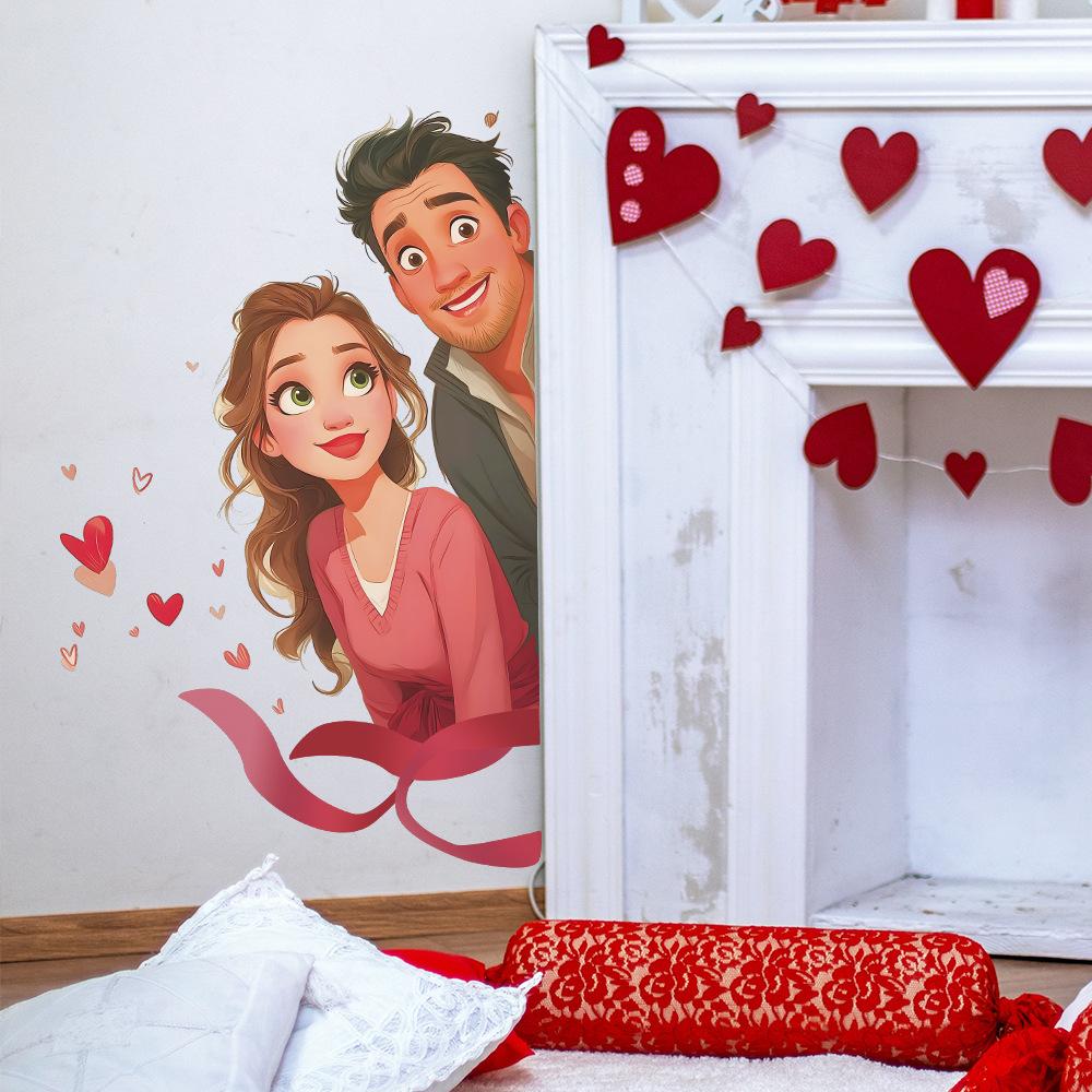 Creative Romantic Valentine's Day Couple Wall Sticker for Bedroom Home Background Decoration Self-Adhesive