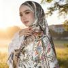 Fashion Soft Satin Muslim Hijab Handscarf Long Shawl Luxury Design Floral Printing Women'S Smooth Ramadan Headband 180*85Cm