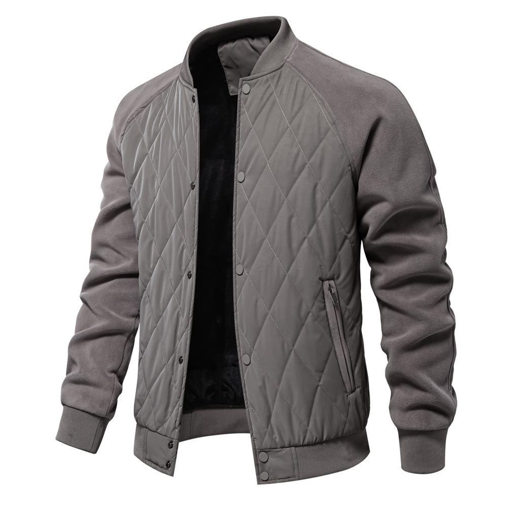 

2024 Men s Fleece-Lined Quilted Raglan Jacket - Autumn Casual Style XXL сірий колір