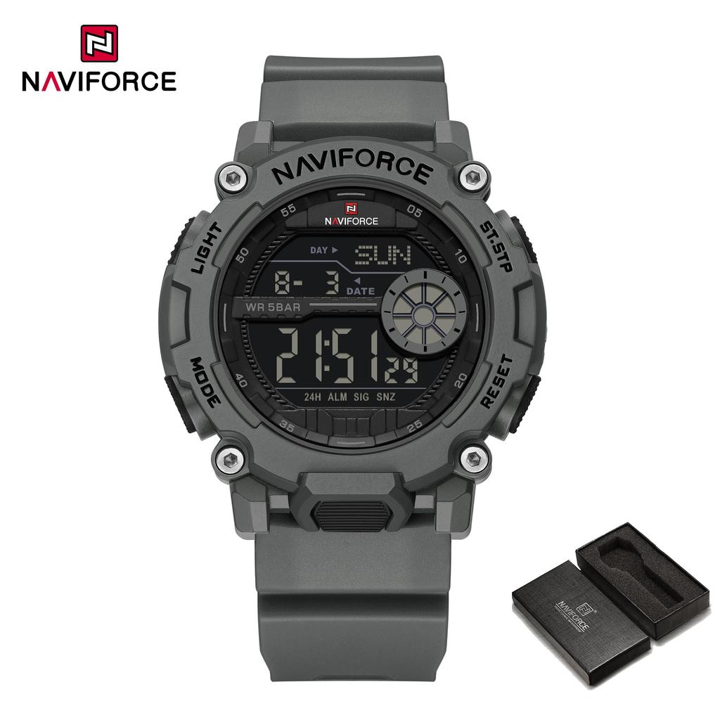 Naviforce Original Men LCD Digital Watch Lightweight Silicone Strap Waterproof Calendar Date Chronograph Alarm Men Boys Outdoor Watch NF7133