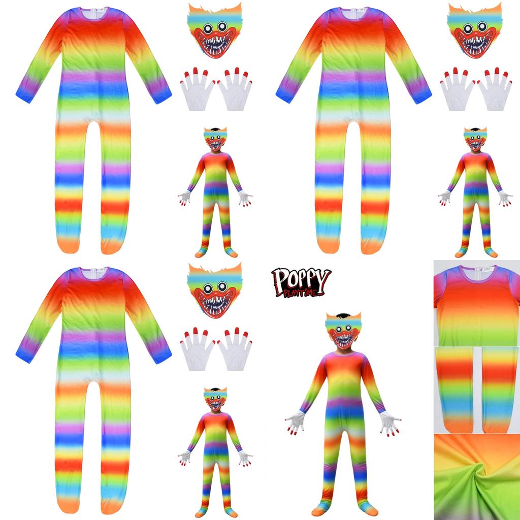 Kids Poppy Playtime Huggy Wuggy Cosplay Costume Jumpsuit Mask Halloween Suit