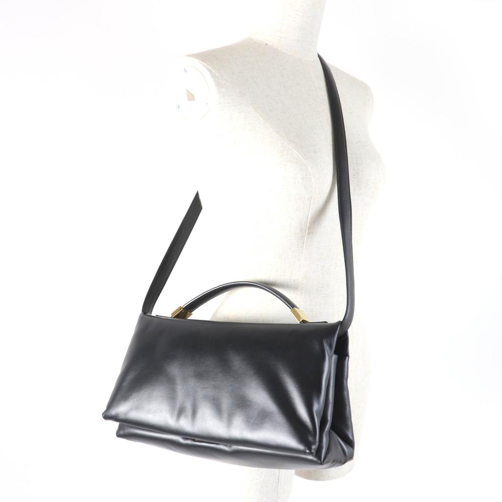 MARNI Shoulder Bag PRISMA puffer 2WAY hand black leather Women BMMP0130U1 Used