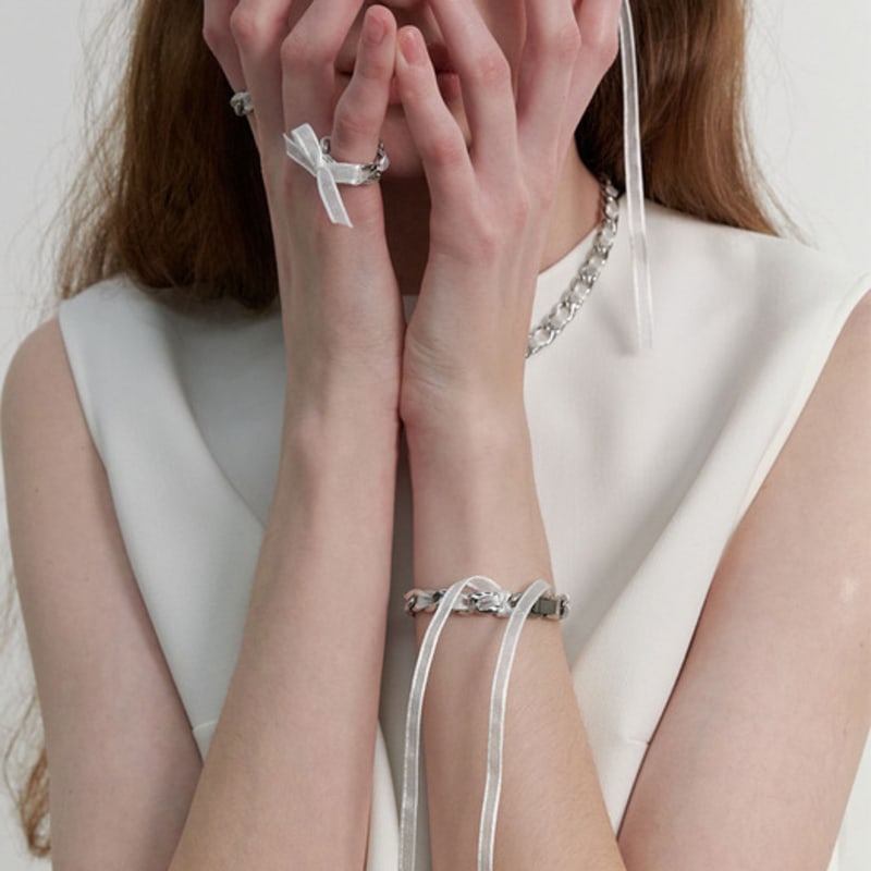 LOVE ME MONSTER Sheer Long Ribbon Chain Bracelet (L241MBC030)