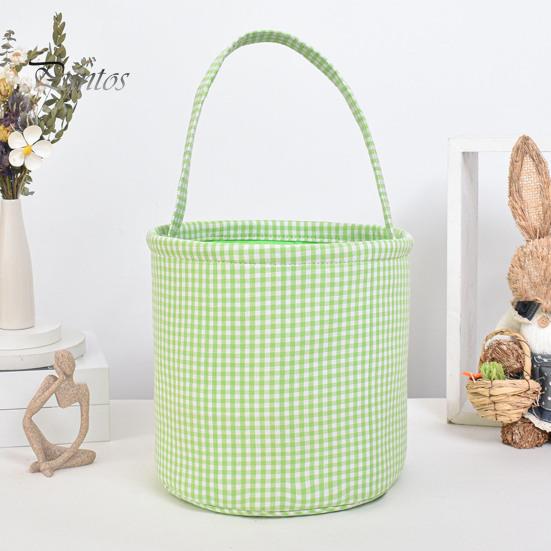 Gingham Easter Bucket for Kids Nursery Storage Bag New Baby Gift Basket with Handle for Easter Egg Hunts Parties