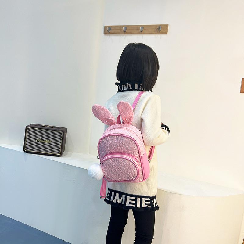 Cute Rabbit Sequined Ear Backpack Pu Material Suitable For Childrens Life Daily