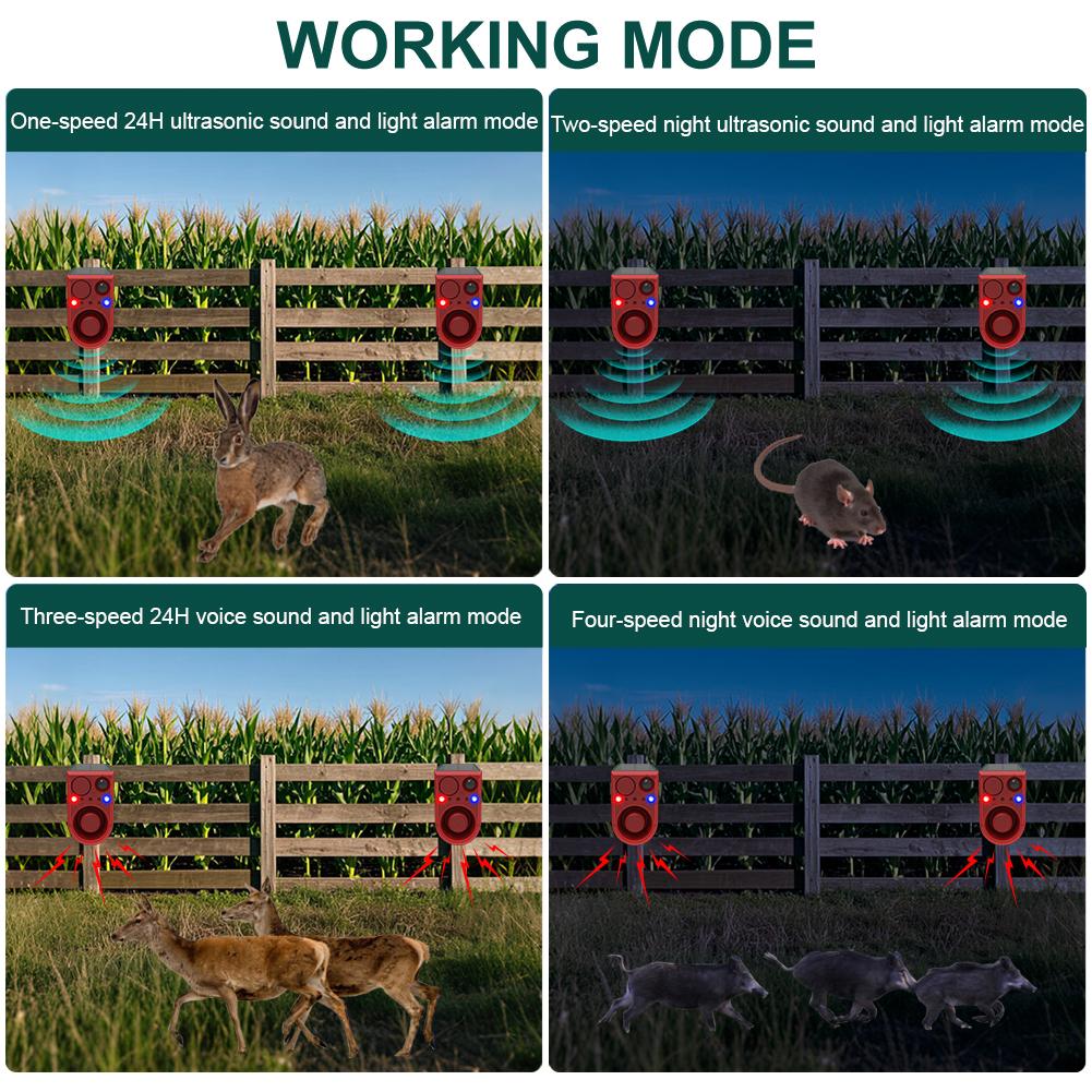 Solcellsdriven rörelsesensorlarm med fjärrkontroll Hemlarm Djurskrämma 129dB Högt ljud Ljudgenerator för Trädgård Gård