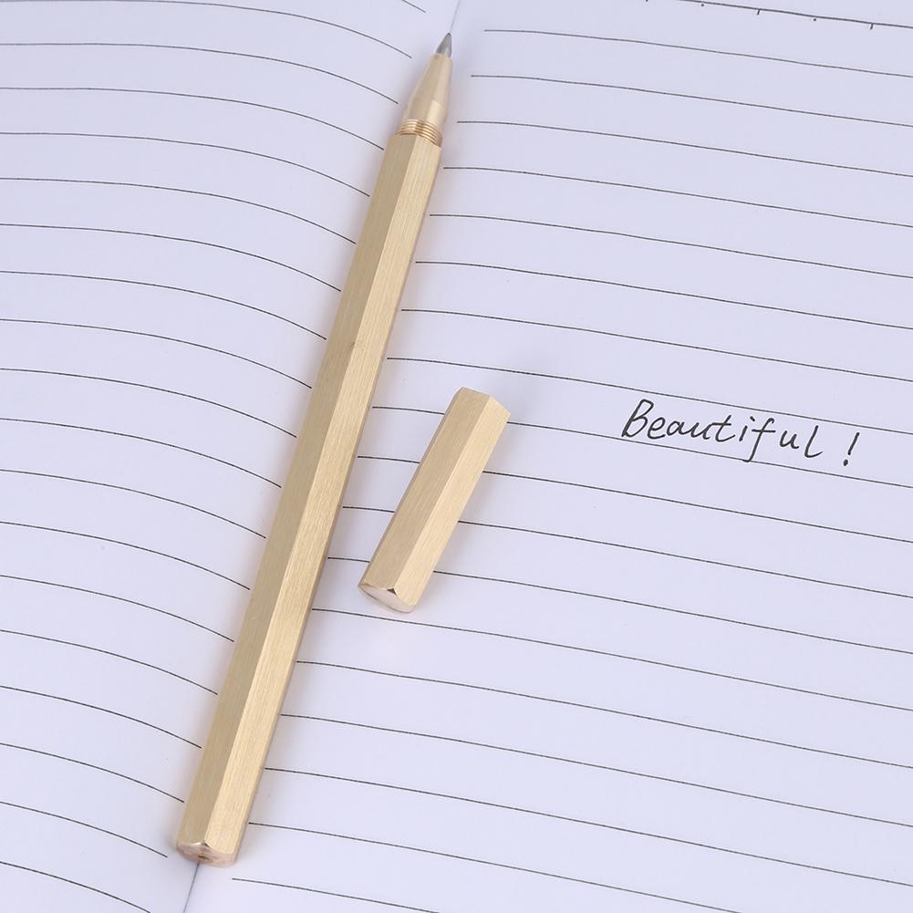 Handgefertigter sechseckiger Anti-Roll-Stift aus Messing, prismatischer Anti-Rutsch-Kugelschreiber mit Stifttasche