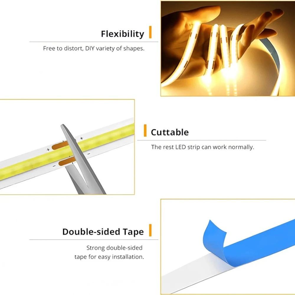 USB LED Strip Lights 5V 320LEDs/M Warm White COB LED Strip Flexible Lamp Tape DIY TV Mirror Backlight Kitchen Room Lighting
