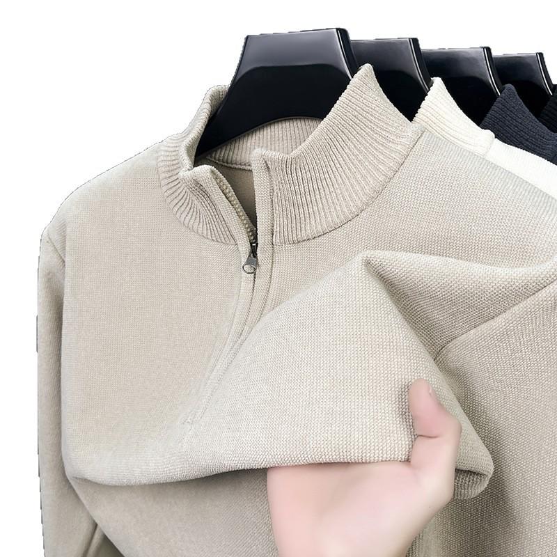 Men's 2025 Thick Knit Sweater with Half-High Collar and Zipper