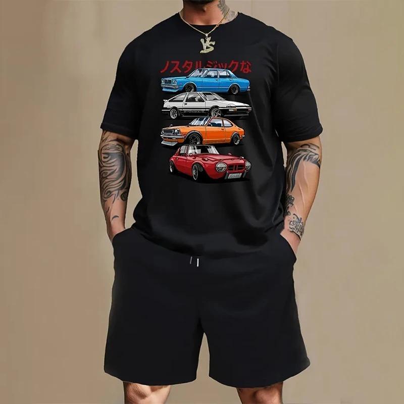 

Мужские комплекты из 2 футболок с графическим принтом, летние топы с коротким рукавом, короткие брюки с круглым вырезом, спортивные повседневные для активного отдыха, для спорта, 3D-принт, летние, черные, синие, зеленые XXXL