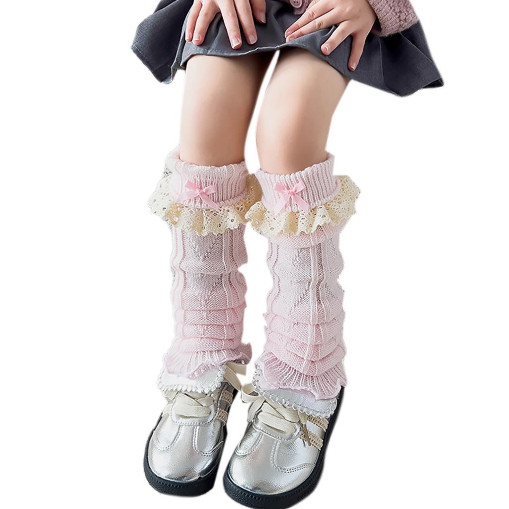 Handgemachte gehäkelte Stulpen mit Spitze und Schleife für kleine Mädchen, Slouchy Socken, atmungsaktive warme Leggings, süße Beinwärmer