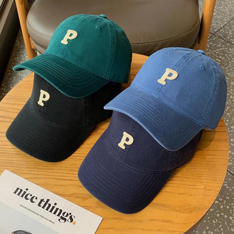 Letter P Embroidered hats Baseball Caps for Men and Woman's Adjustable Casual Cotton Sun Hats  Solid Color Visor Hats