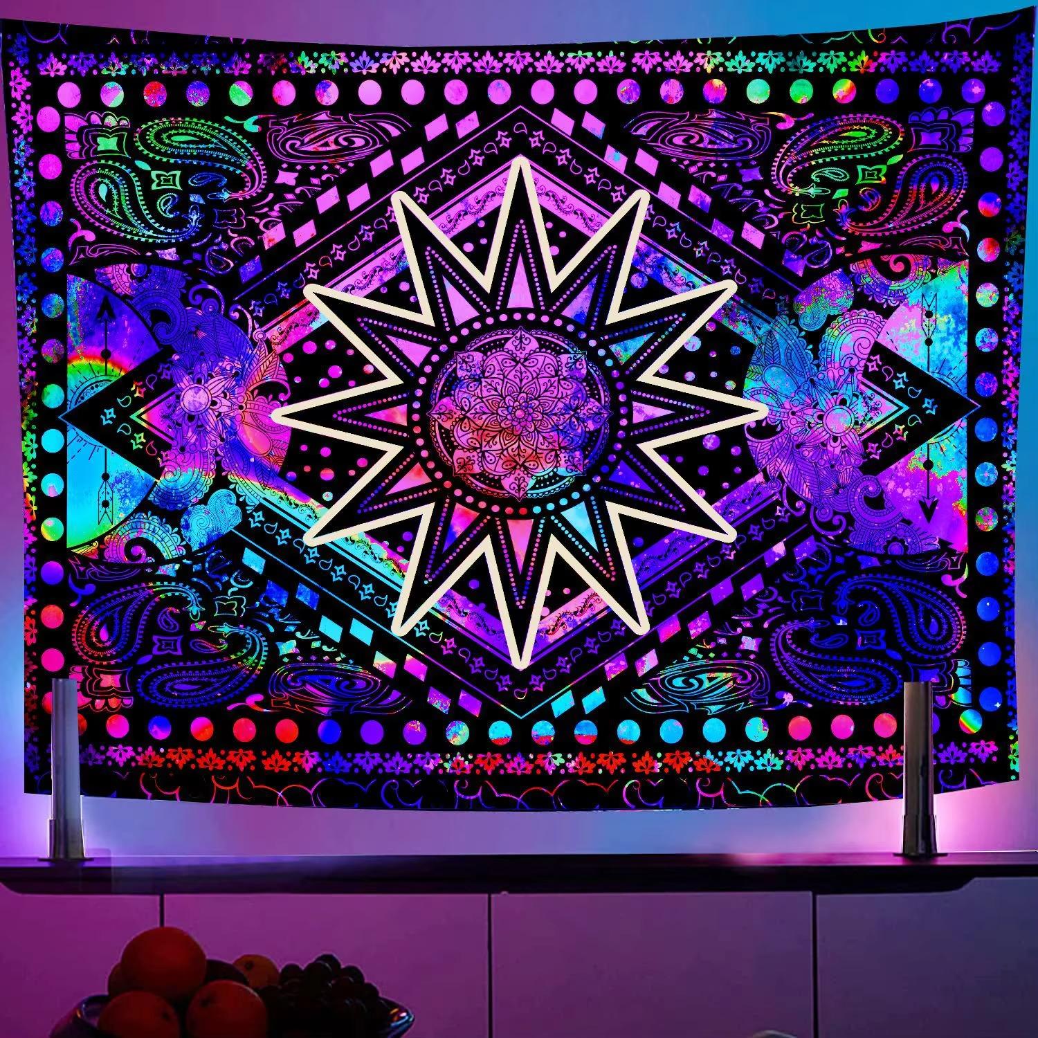 

Blacklight Psychedelic UV Fluorescent Tapestry Mushroom Wall Hanging Flag Home Decor Witchcraft Skull Tapestry Background Cloth 74x94cm(29x37in)